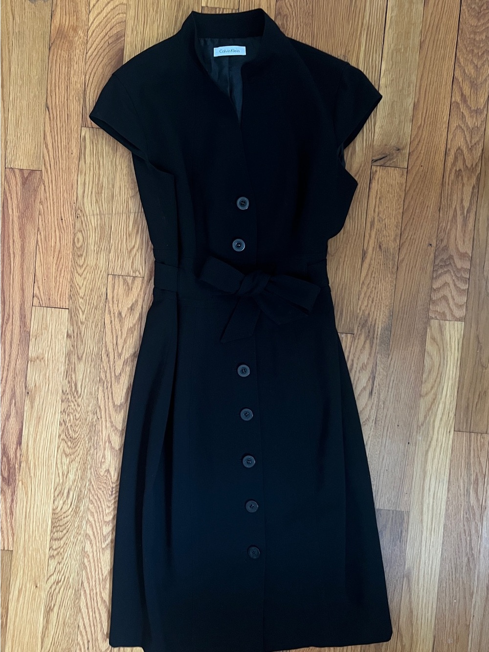 Calvin Klein Button-Front Belted Black Dress